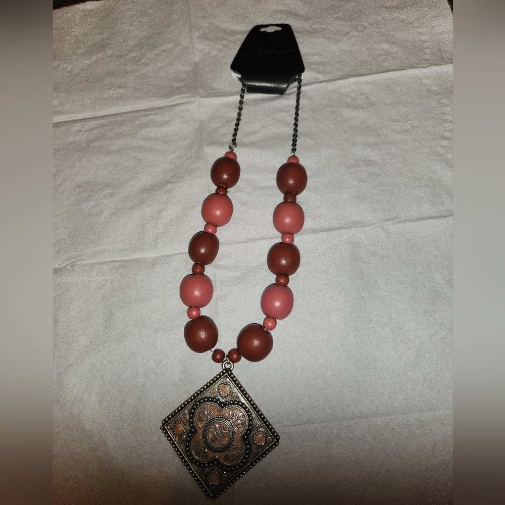 Lane Bryant Elegant Pink and Brown Beaded Necklace